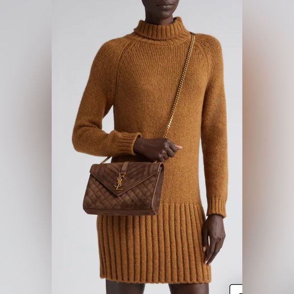 Yves Saint Laurent (ysl) medium suede envelope crossbody handbag/bag dark brown - Picture 2 of 12